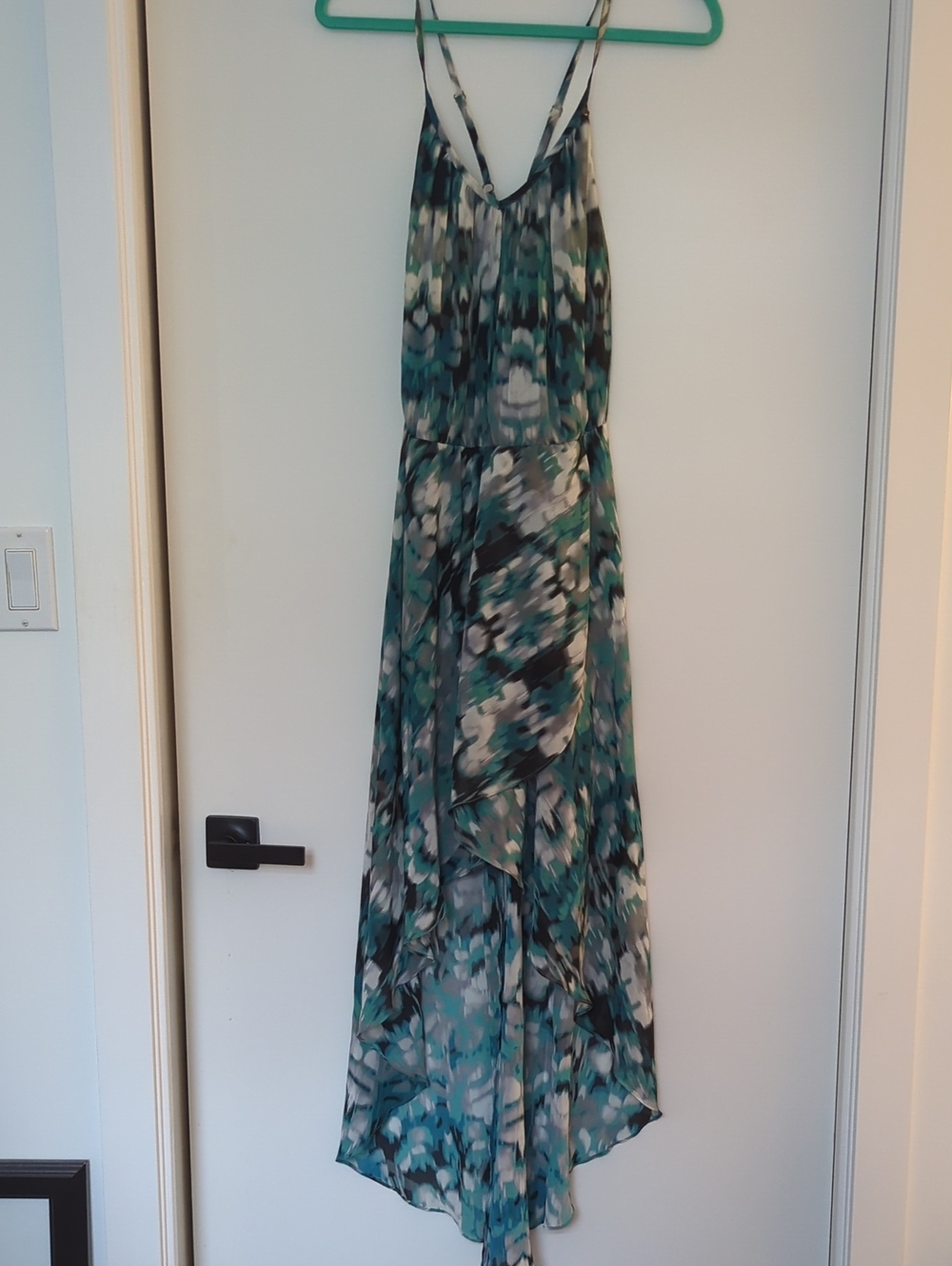Guess Floral Teal High-Low Maxi Dress with Spaghetti Straps